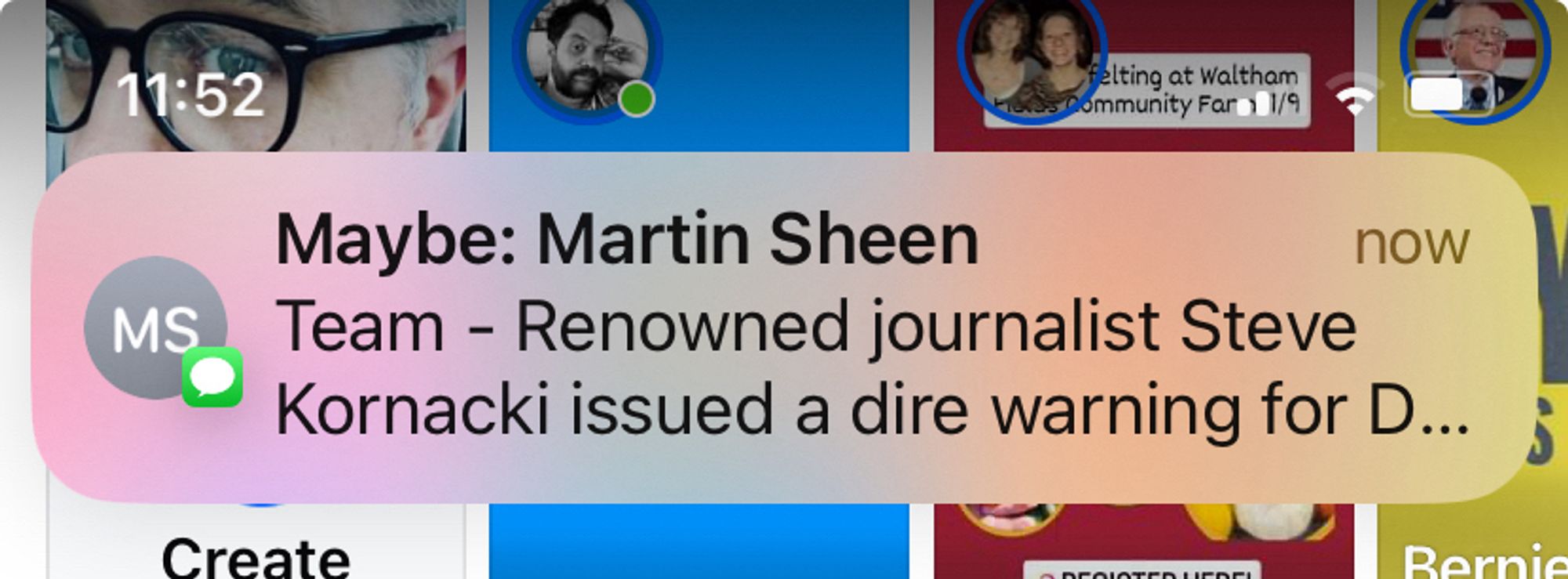 Screenshot of a text labeled “Maybe Martin Sheen”