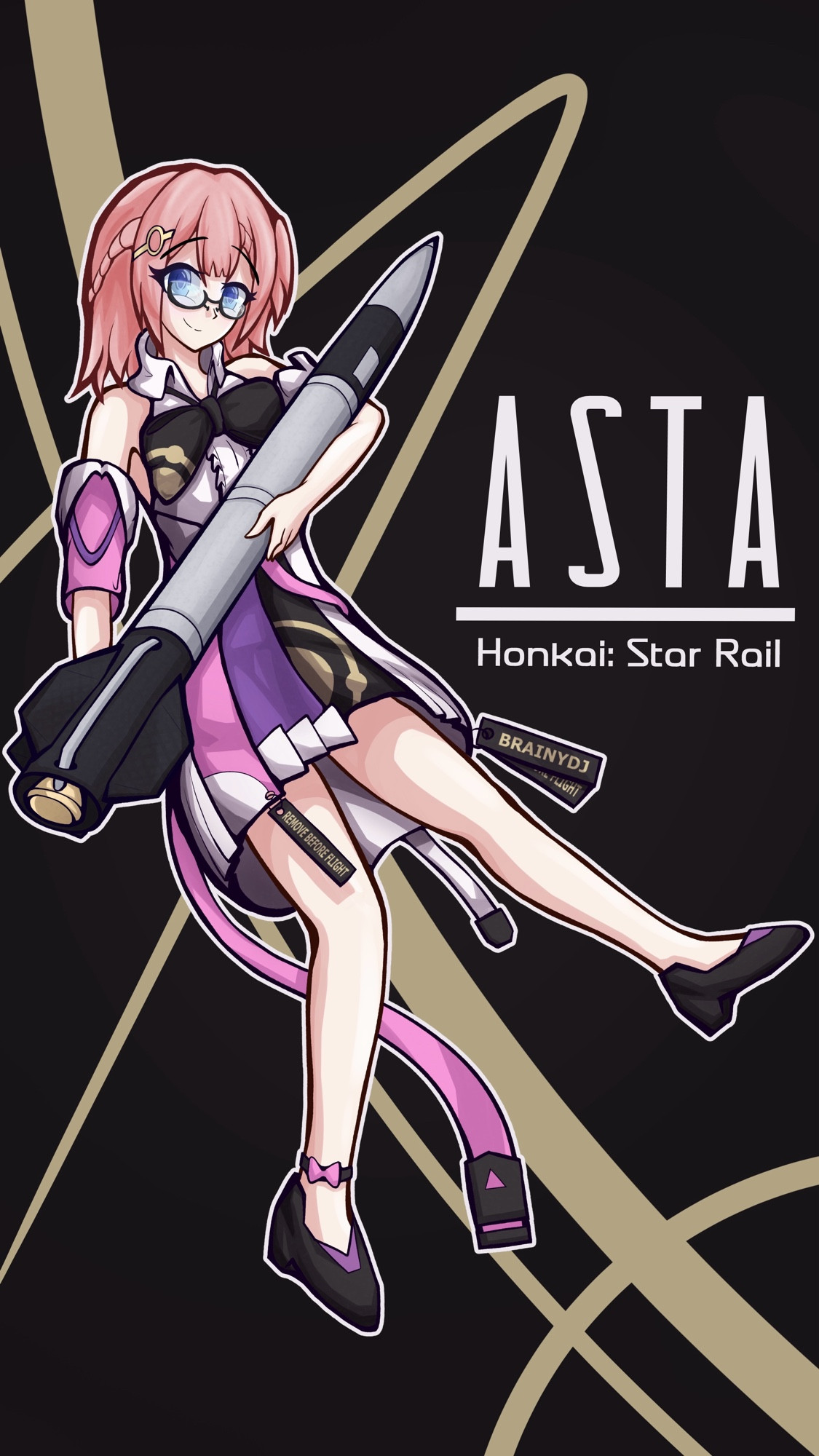 Asta from Honkai Star Rail with glasses holding a sounding rocket.