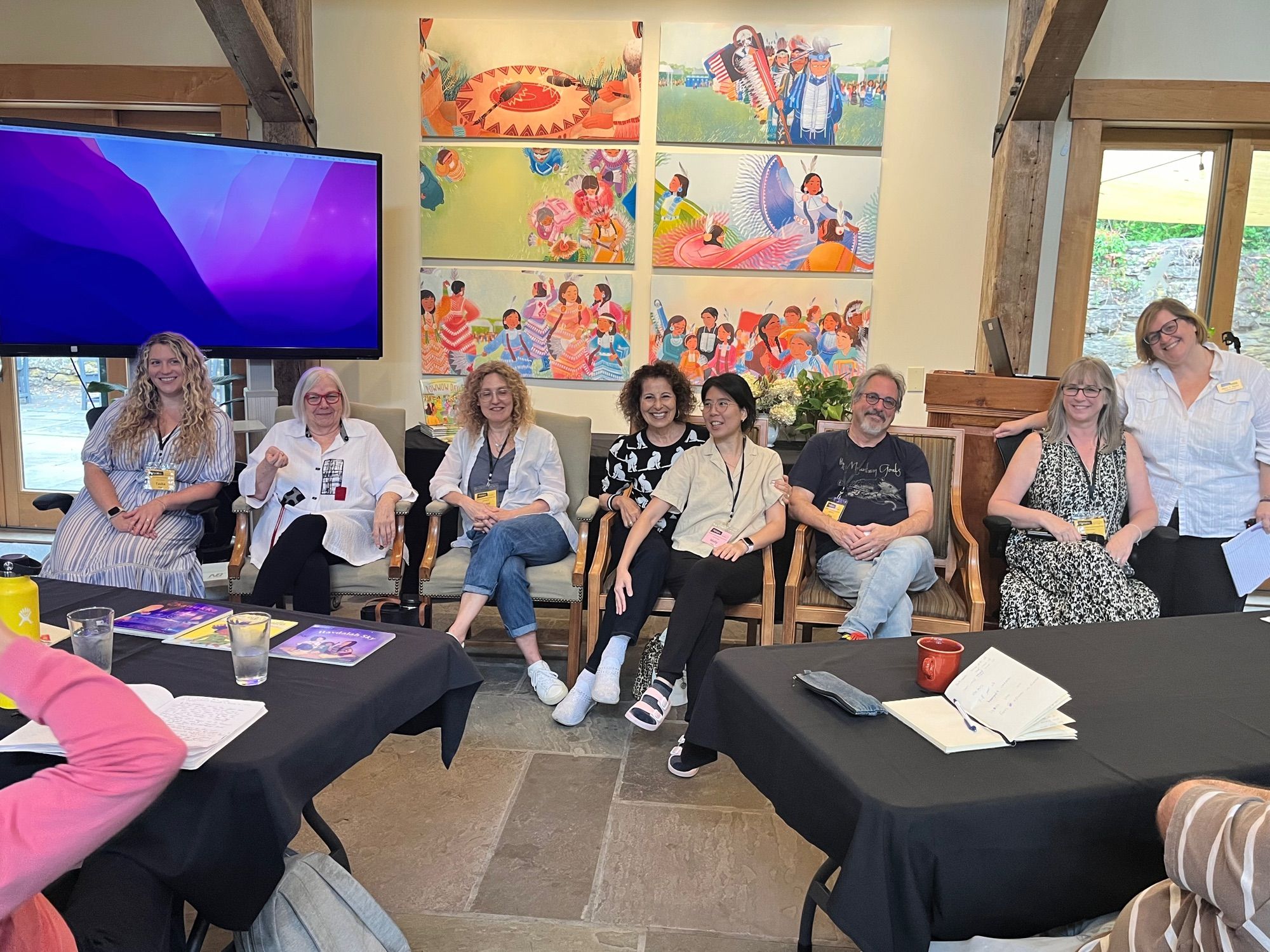 PJ Library staff Tasha, Chris and Naomi as well as mentors Lesléa, Alan, Heidi and Highlights staff Molly and Alison.