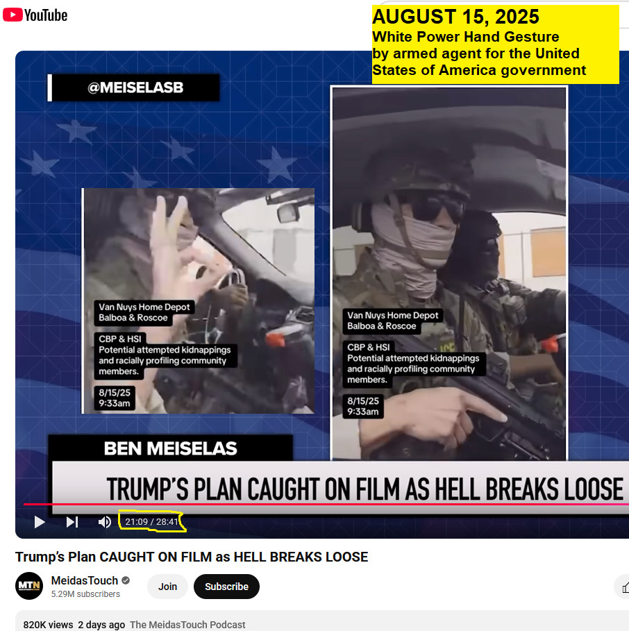 California - white power hand gesture - reported by Meidas Touch, YouTube - screenshot