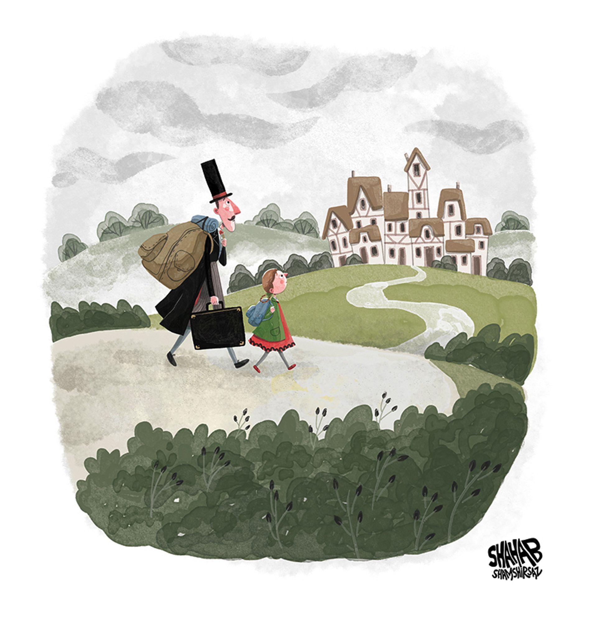 A magician and his daughter arrive in a village