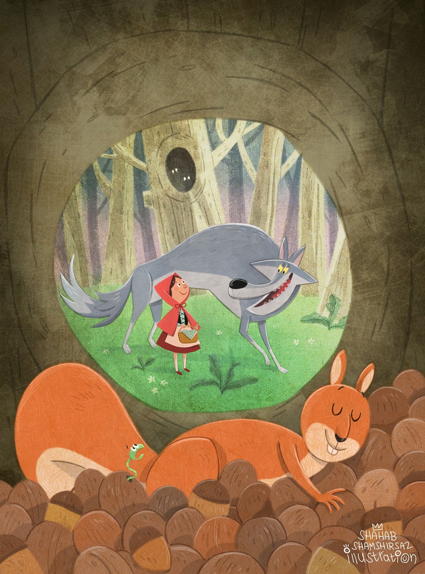 Illustration for the famous classic fairy tale 'Little Red Riding Hood