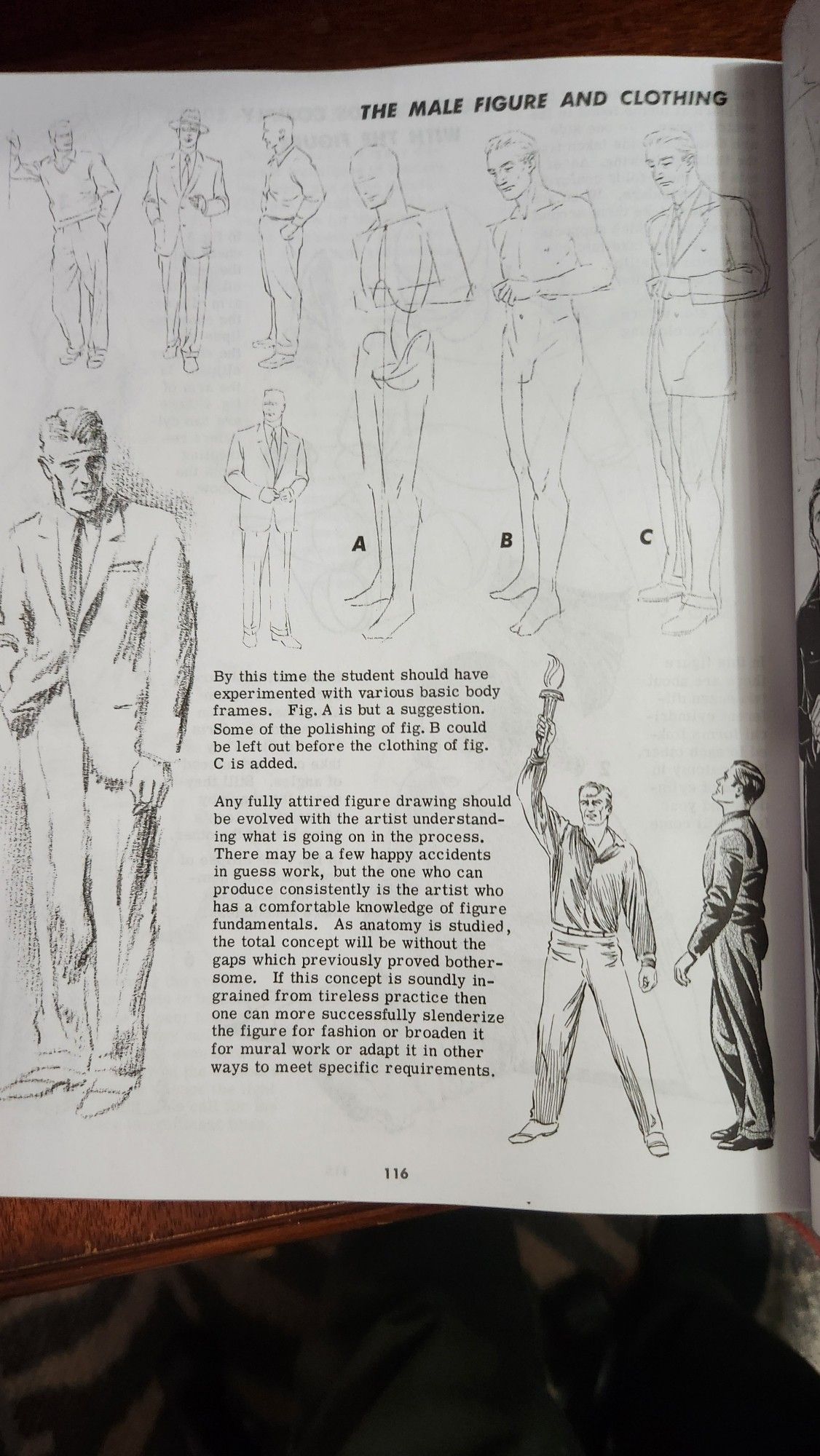 Page 116 of Jack Hamm's "Drawing the Face and Figure," titled "THE MALE FIGURE AND CLOTHING"