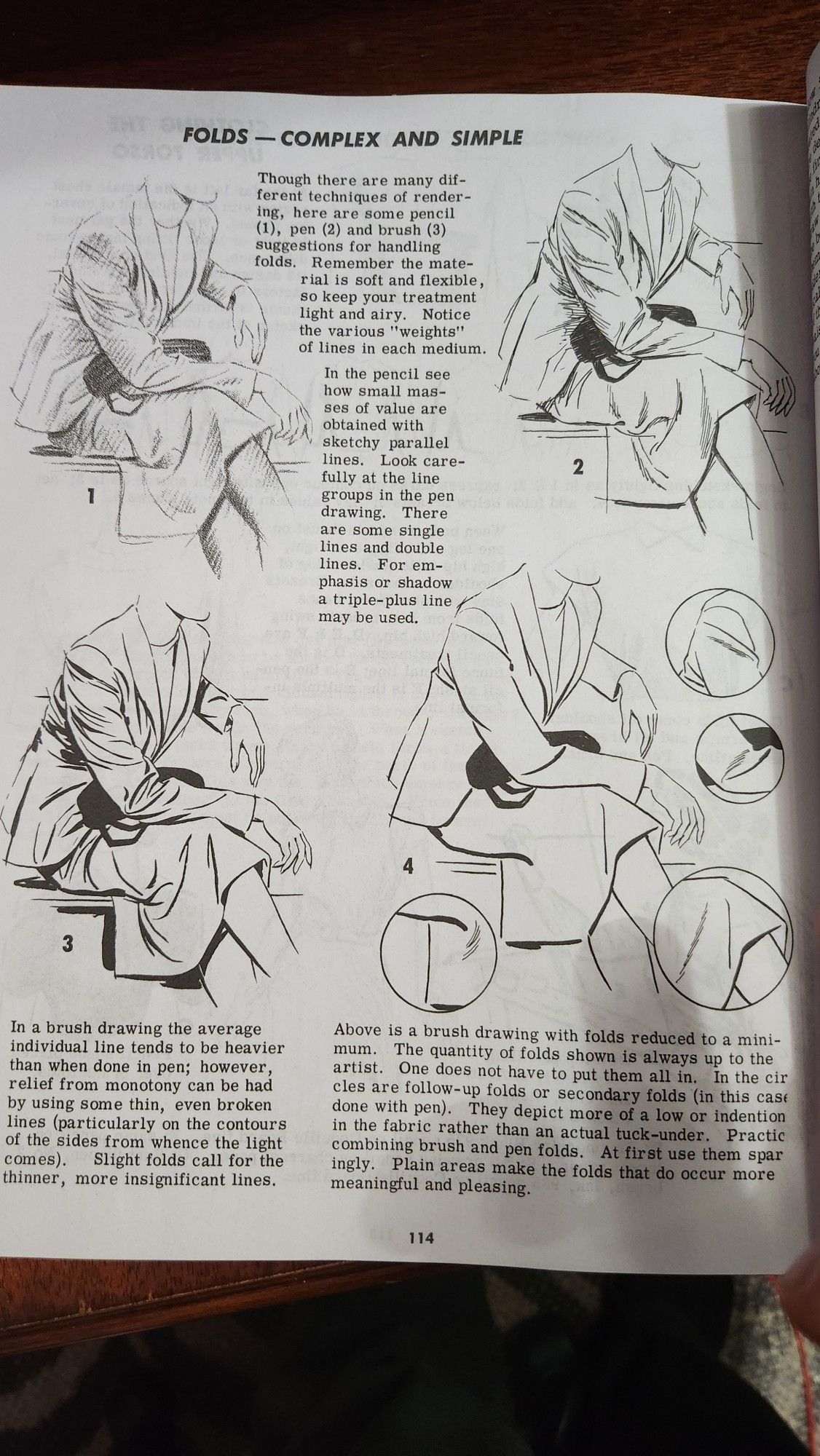 Page 114 of Jack Hamm's "Drawing the Face and Figure," titled "FOLDS - COMPLEX AND SIMPLE"