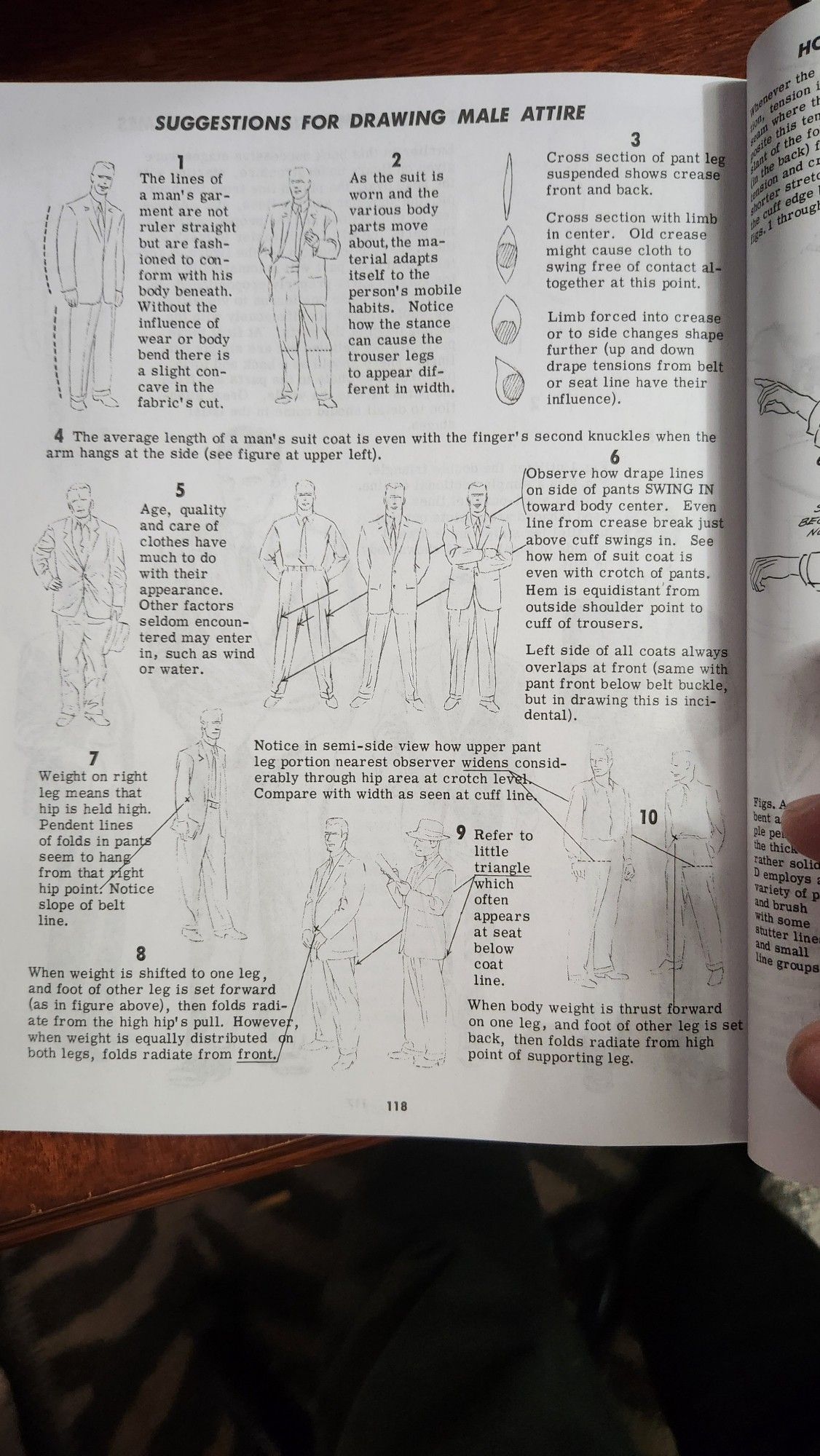 Page 118 of Jack Hamm's "Drawing the Face and Figure," titled "SUGGESTIONS FOR DRAWING MALE ATTIRE"