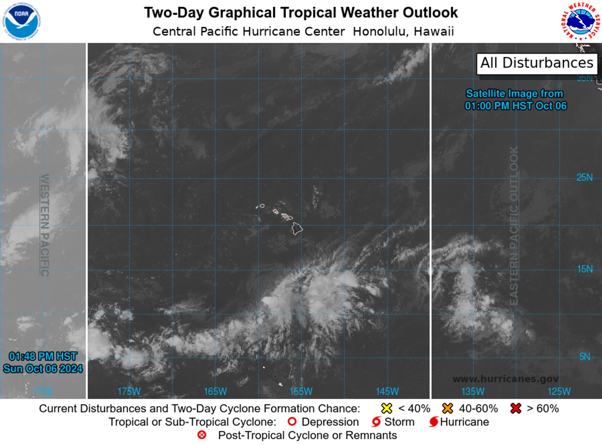 tropical weather outlook over the next 2 days greyscale satellite image of Central Pacific Ocean for
