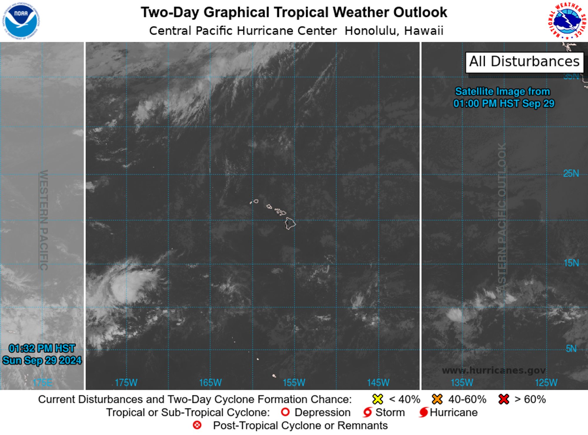 tropical weather outlook over the next 2 days greyscale satellite image of Central Pacific Ocean for
