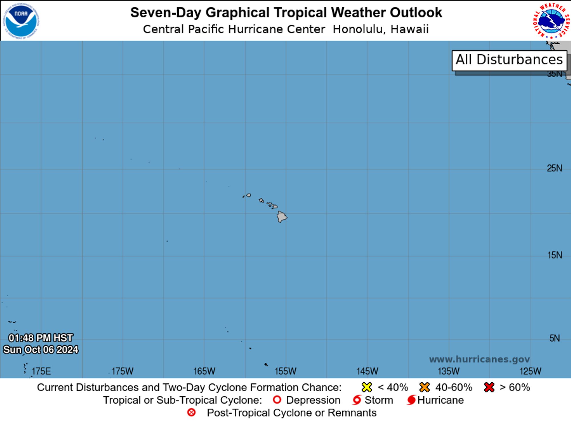 tropical weather outlook over the next 7 days color illustrated image of Central Pacific Ocean for
