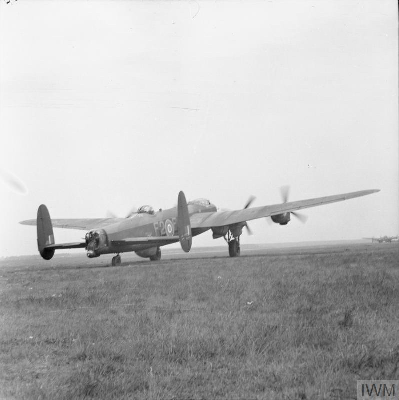635 Squadron Lancaster pictured in 1945, while transporting liberated POWs during Operation EXODUS.
📷 IWM BU 5903

(4-engined heavy bomber in RAF markings, taxiing on a grass airfield)