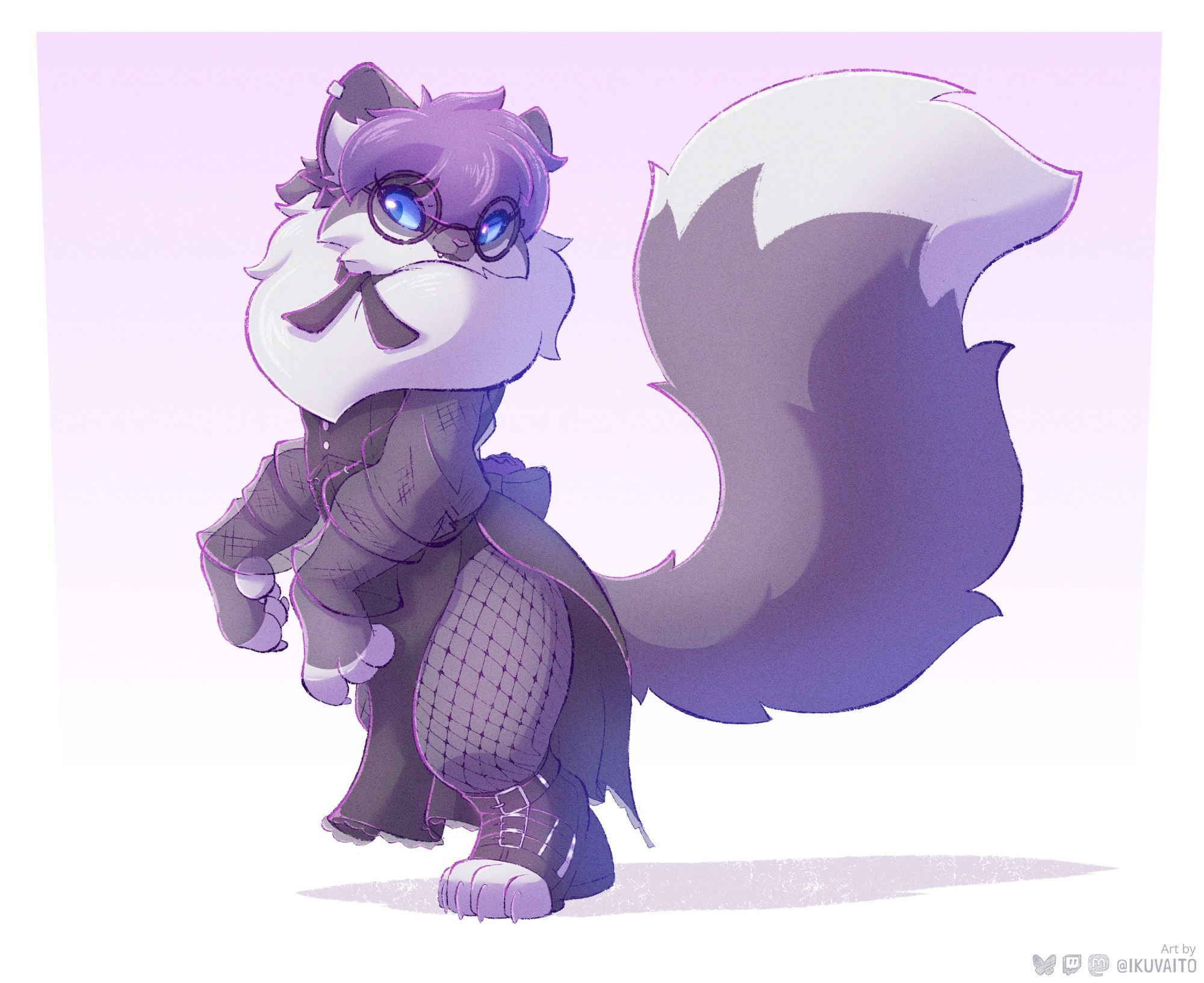 Art of a fluffy anthropomorphic tuxedo cat in goth outfit