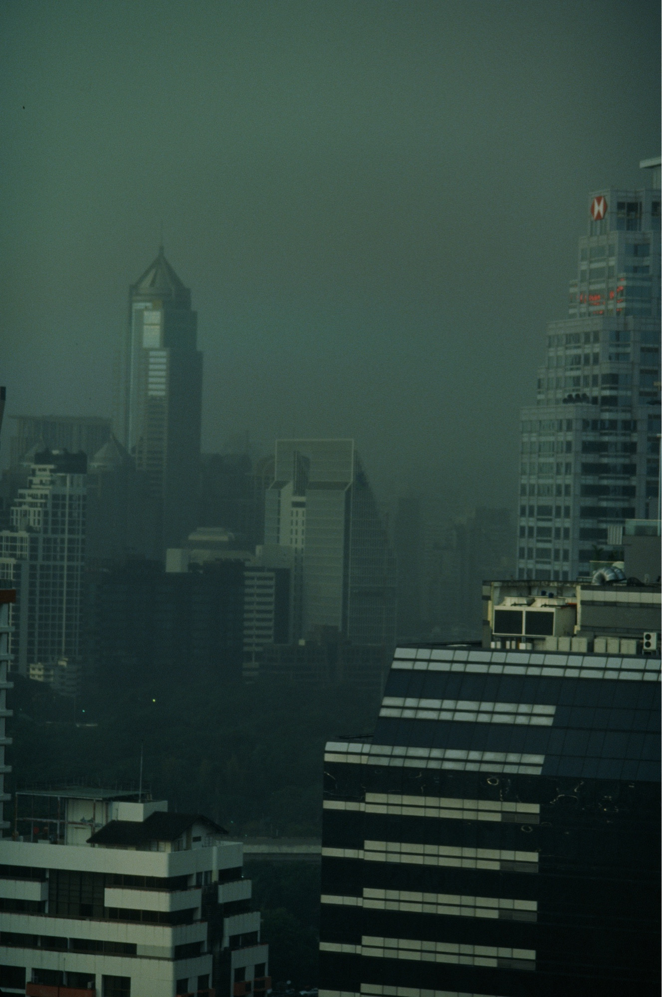 Storm starts to cover megapolis with rain.