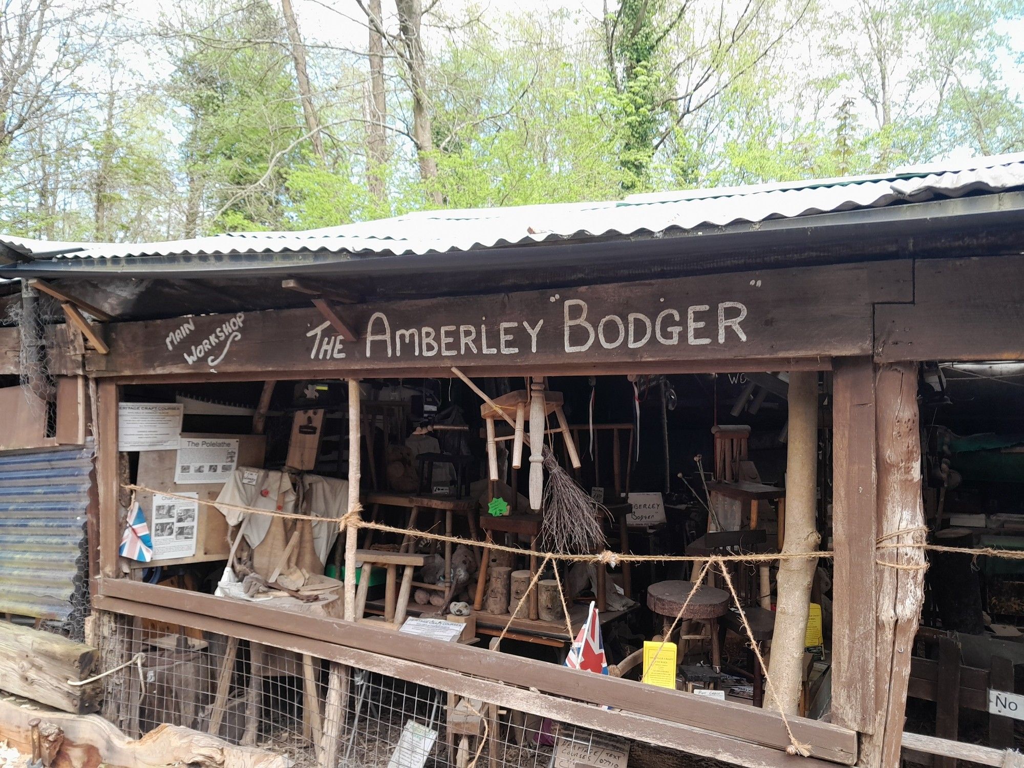 Shop front, The Amberley Bodger, wooden paraphernalia inside