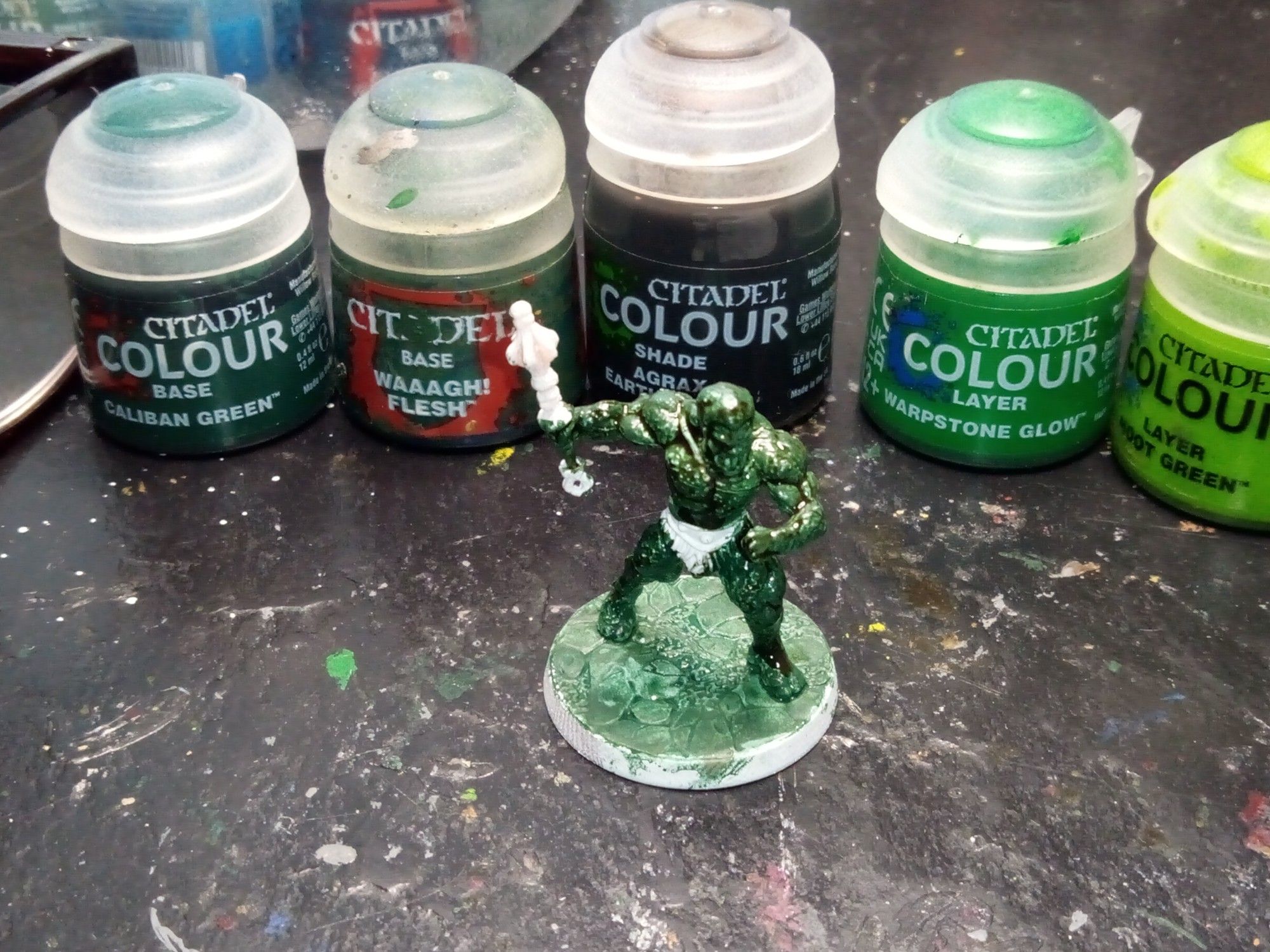 Moss Man work in progress. Dark greens and Agrax Earth shade applied.