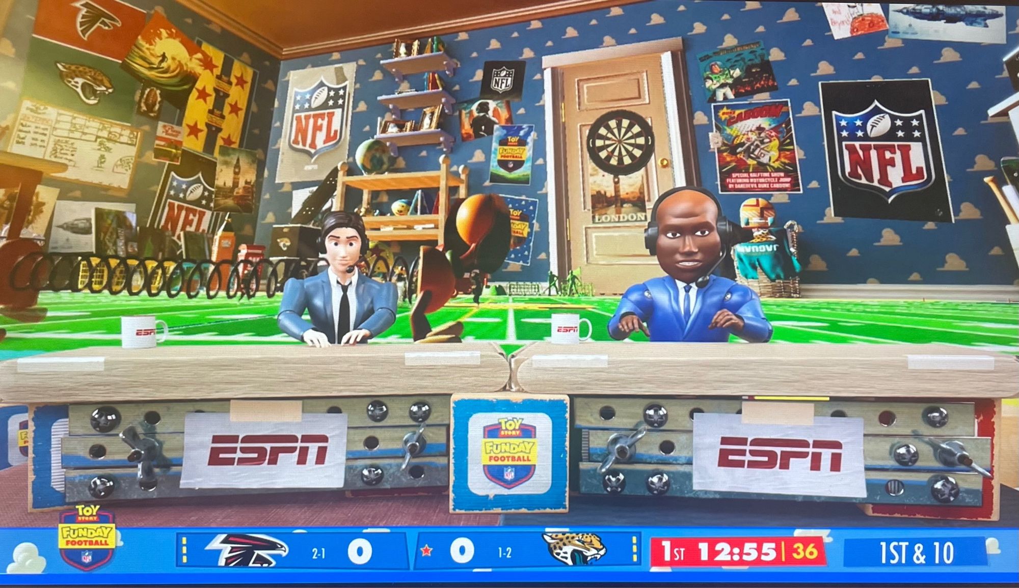 Live NFL game on Disney plus is animated like the movie Toy Story.