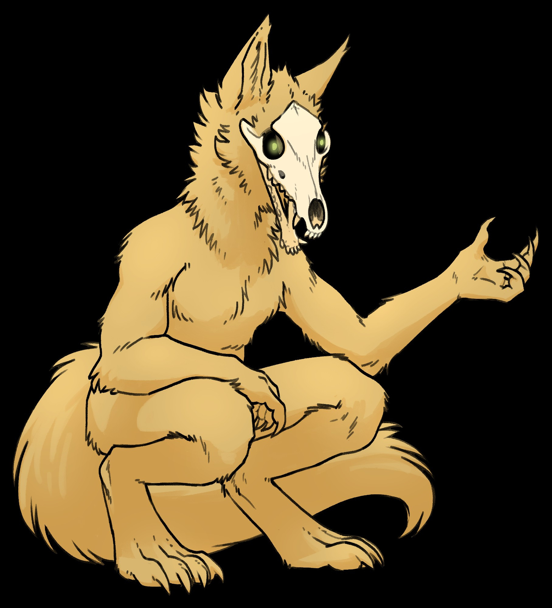 Berith as a werewolf-like creature. He has blonde fur and a coyote skull for a face.