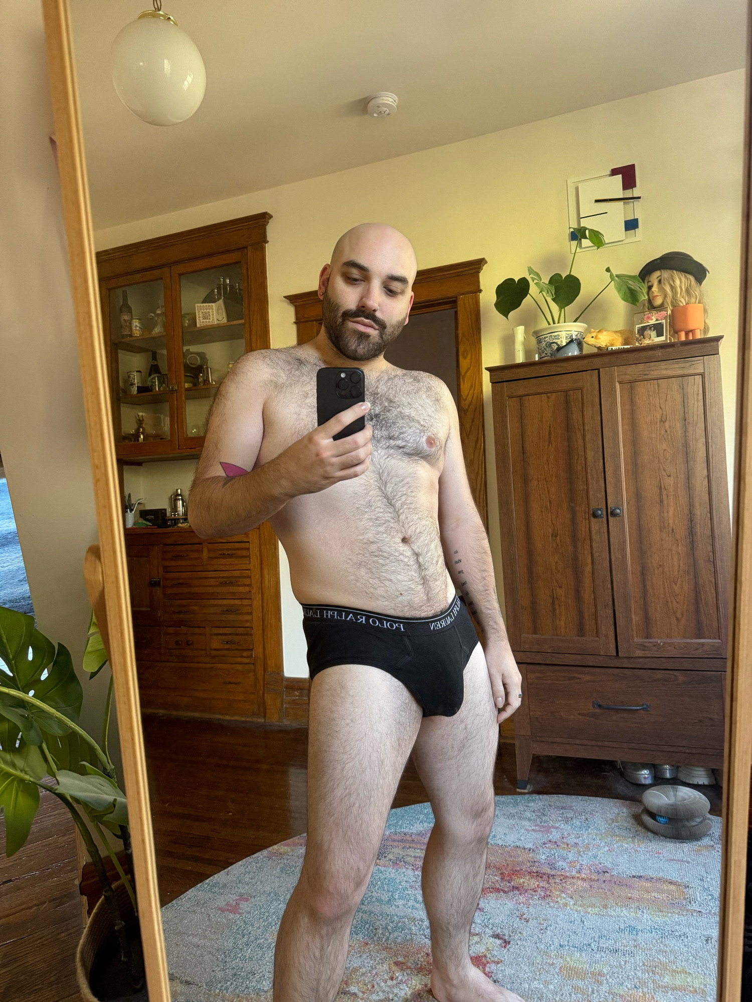 Mirror selfie in black briefs that E gave to me (and that Nacho gave to them).