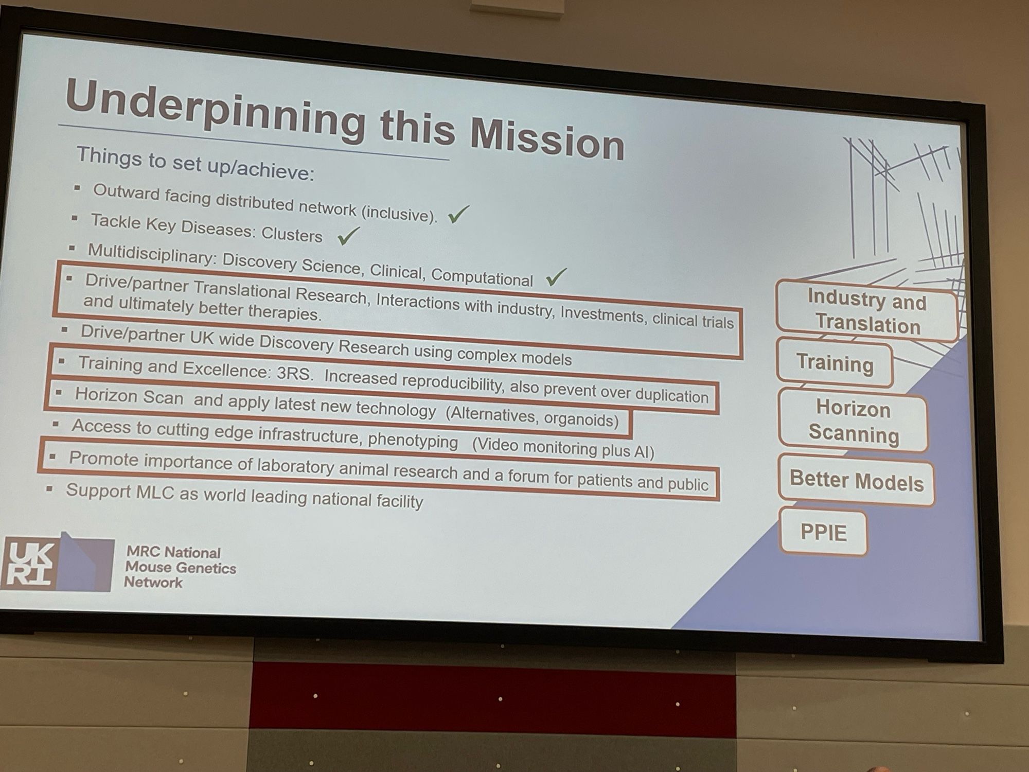 The MGN is very busy setting up communities and resources - one way it does this is through Working Groups. There are five of these at present: Industry & Translation, Training, Horizon scanning (currently focused on genetics, but expanding to in vivo imaging imminently), Better Models and PPIE (public transparency).