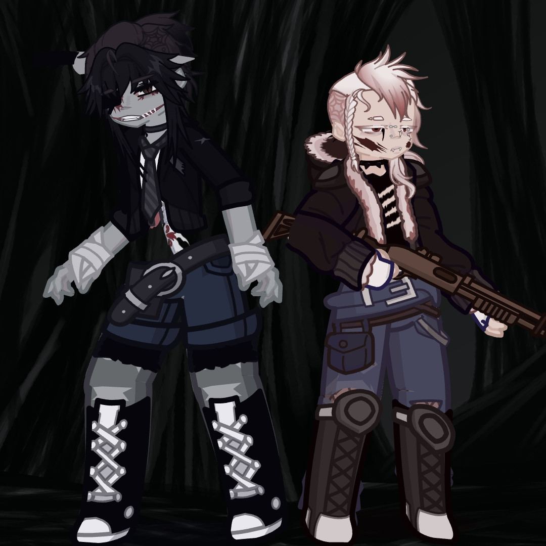 Zoe, the zombie / J.D (Jaw dropper) 
One is a personal oc of mine whilst the other is a creepypasta Oc.