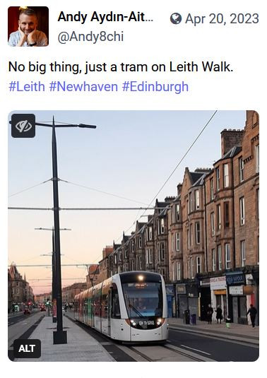 Post with image of one of the first trams running on Leith Walk in 2023