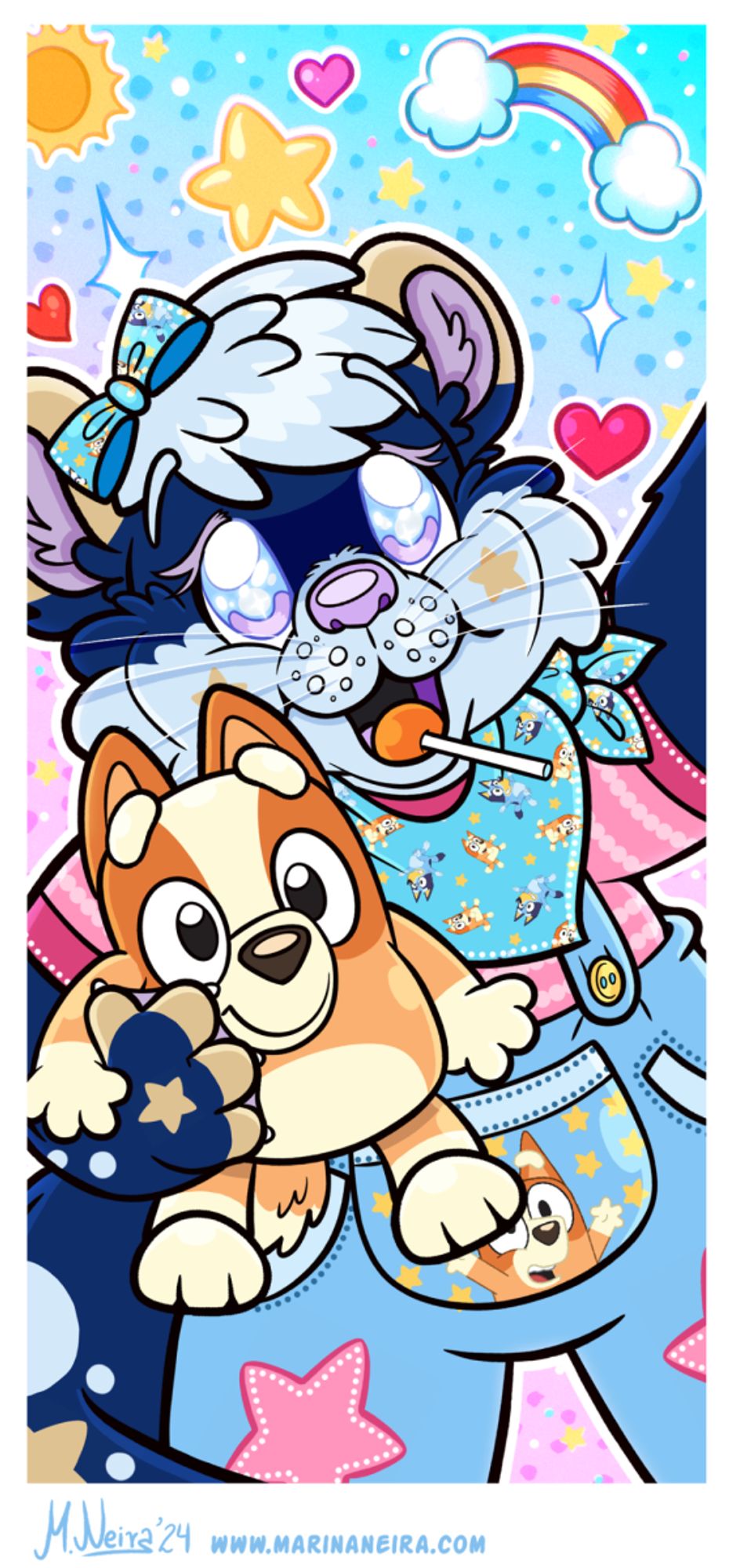 A littlefur taking a selfie while holding a Bingo plush.