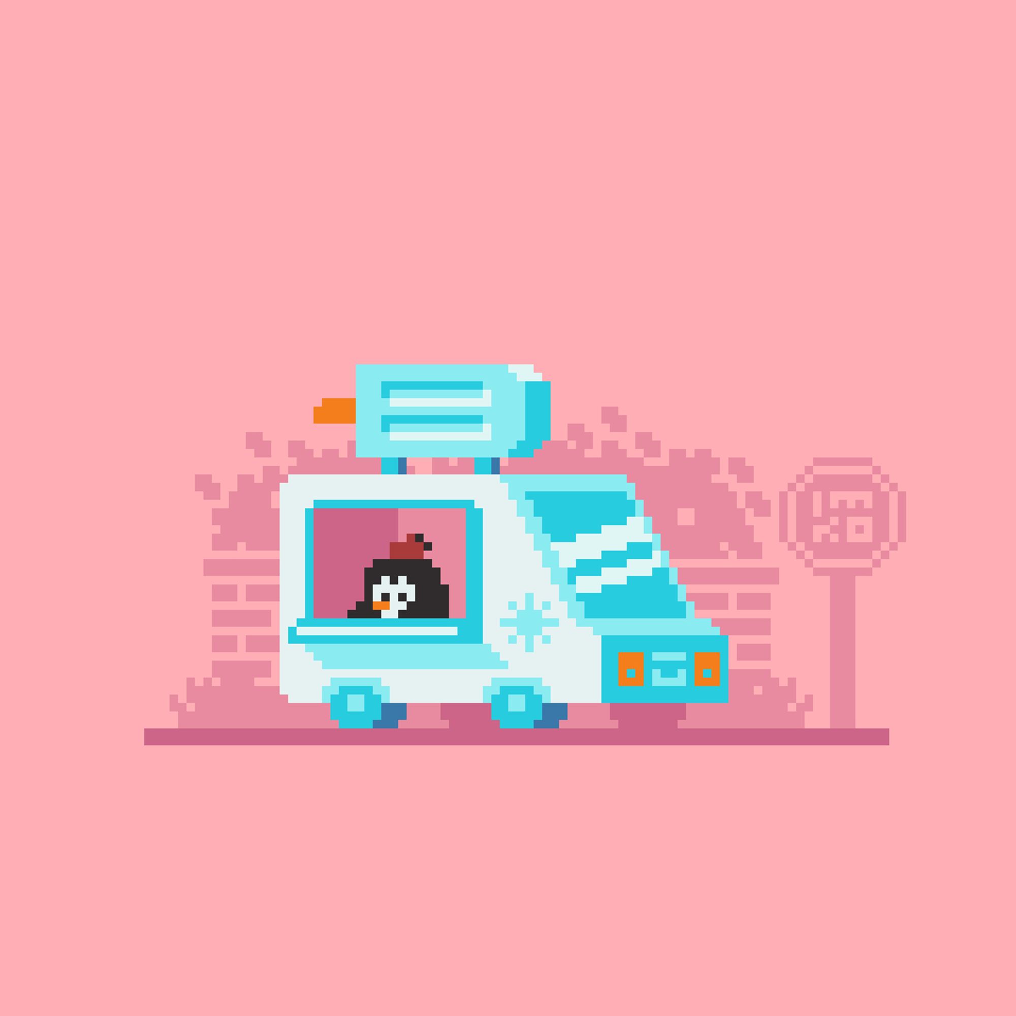 #pixelart penguin with his icecream truck