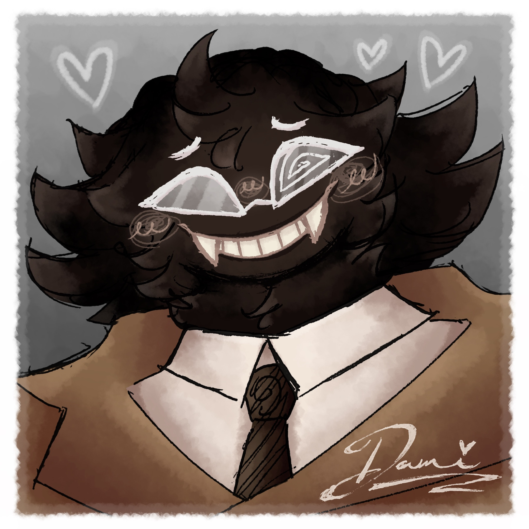 A digital illustration of a fluffy character with sharp teeth and white glasses.

This is the user’s take on the character named Bive from the Roblox game, “Regretevator.”