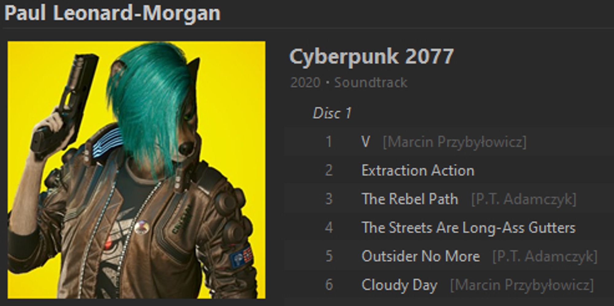 cyberpunk 2077 album with a wolfgal v on the cover