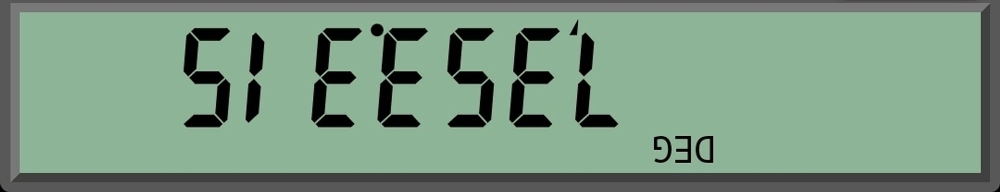 Anzeige eines Taschenrechners, auf den Kopf gestellt. Aus 7353.315 wird SIE.ESEL