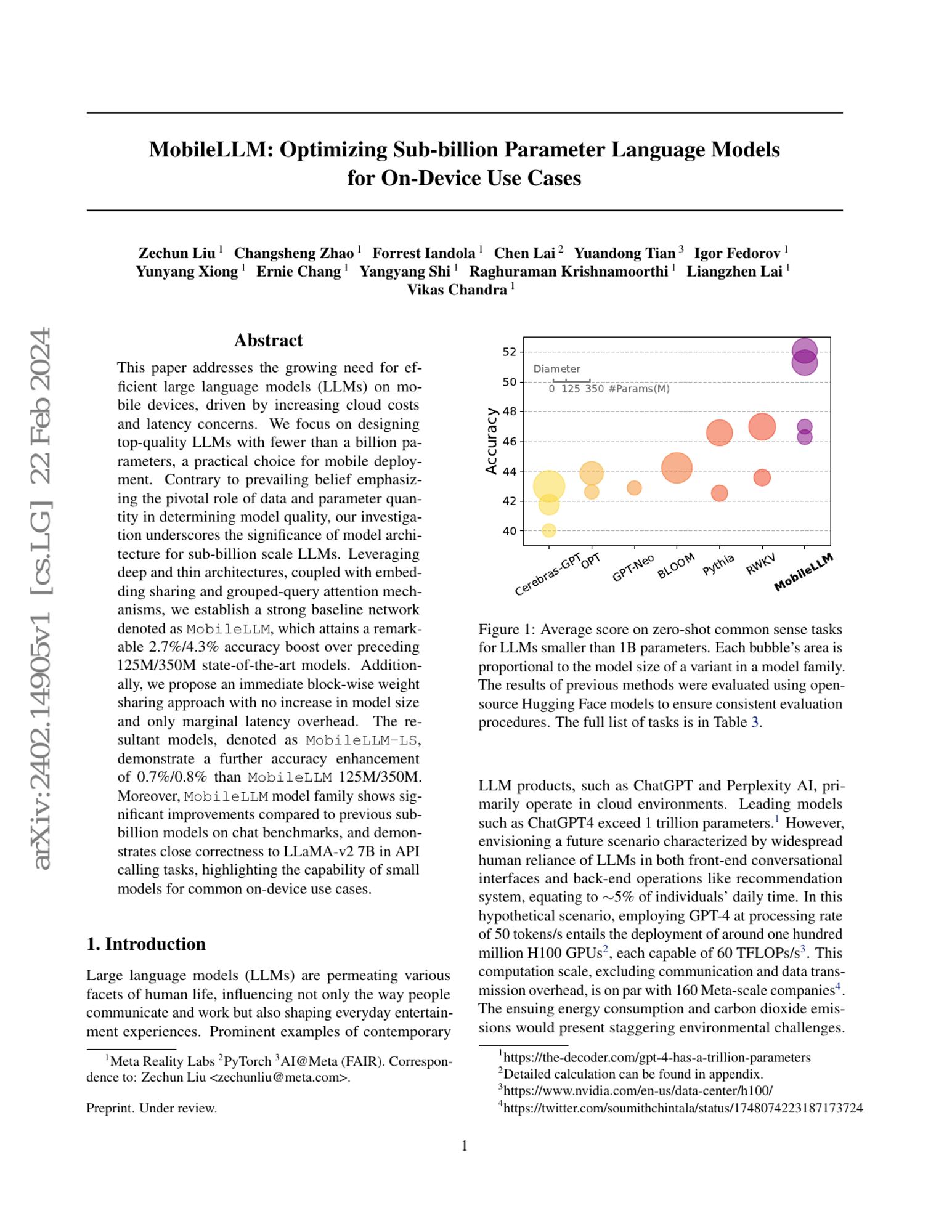 This paper addresses the growing need for efficient large language models (LLMs) on mobile devices, driven by increasing cloud costs and latency concerns.  We focus on designing top-quality LLMs with fewer than a billion parameters, a practical choice for mobile deployment.  Contrary to prevailin...