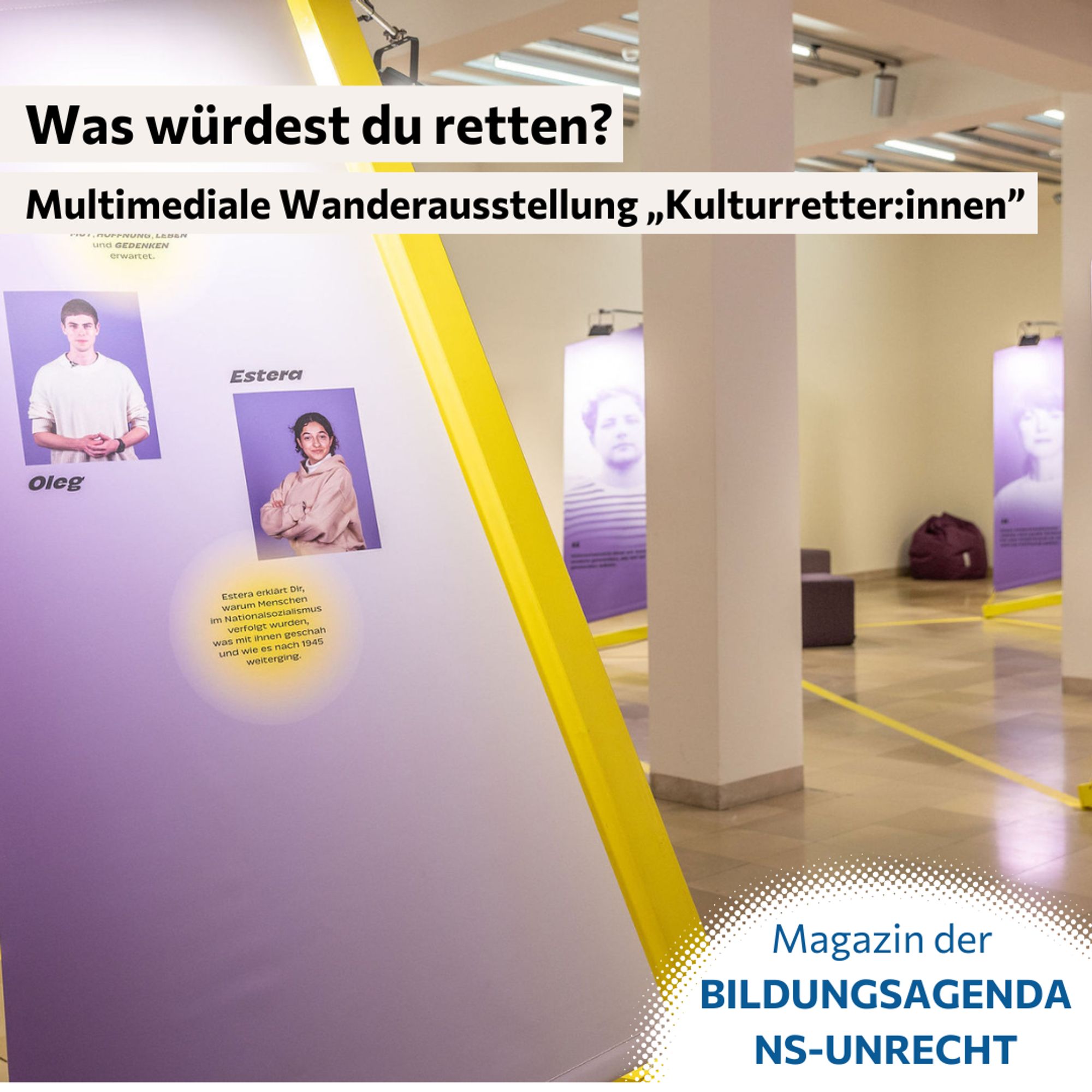 Schrift: Was würdest du retten? Multimediale Wanderausstellung Kulturretter:innen.
Bild aus der Ausstellung.