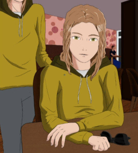 A screenshot of an unfinished CG for WYSAPOOMP showing Katrin in two different positions at once.