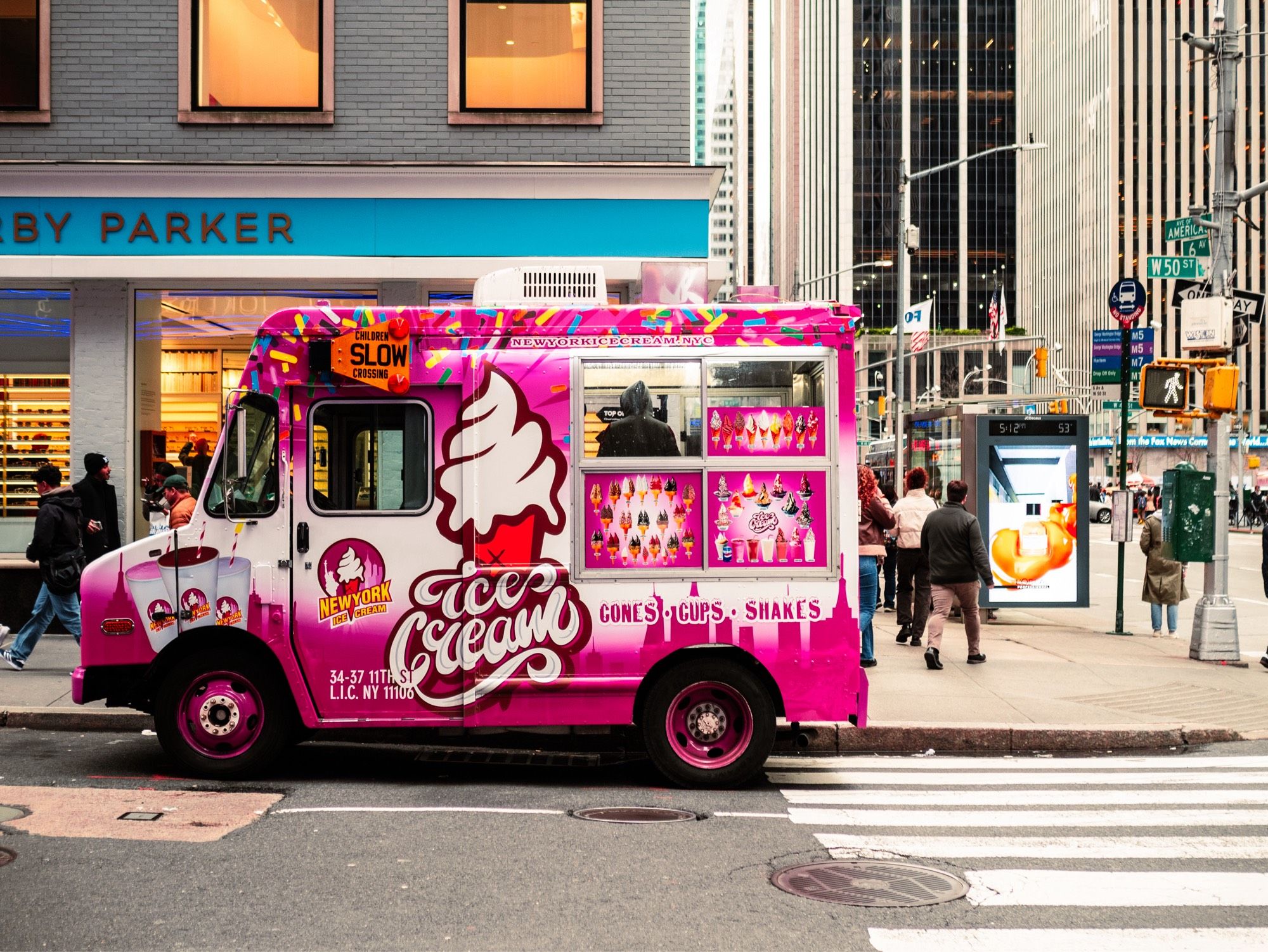 Pink ice cream truck in nyc