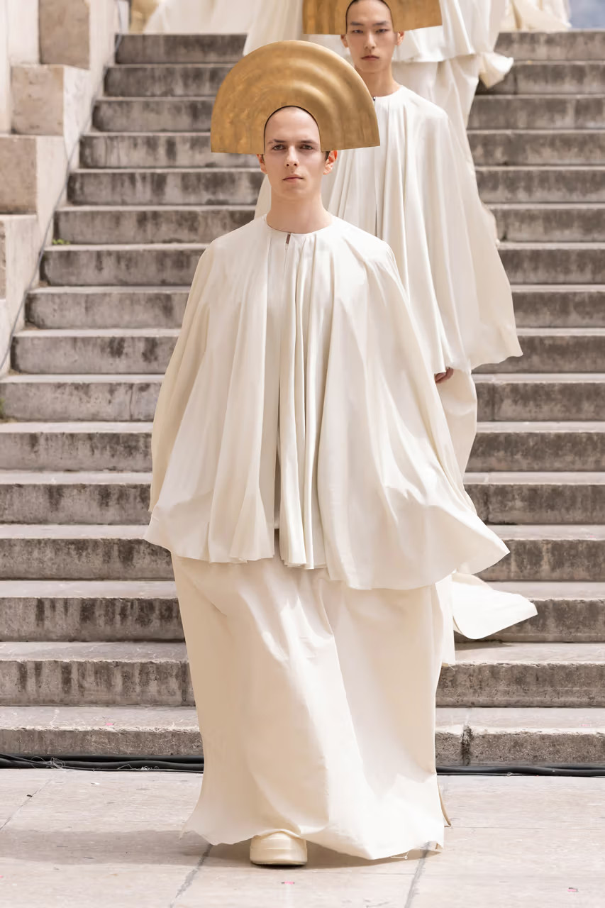 Rick Owens SS25 White Robe with gold headdress