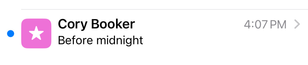 Cory Booker
Before midnight
4:07 PM >
