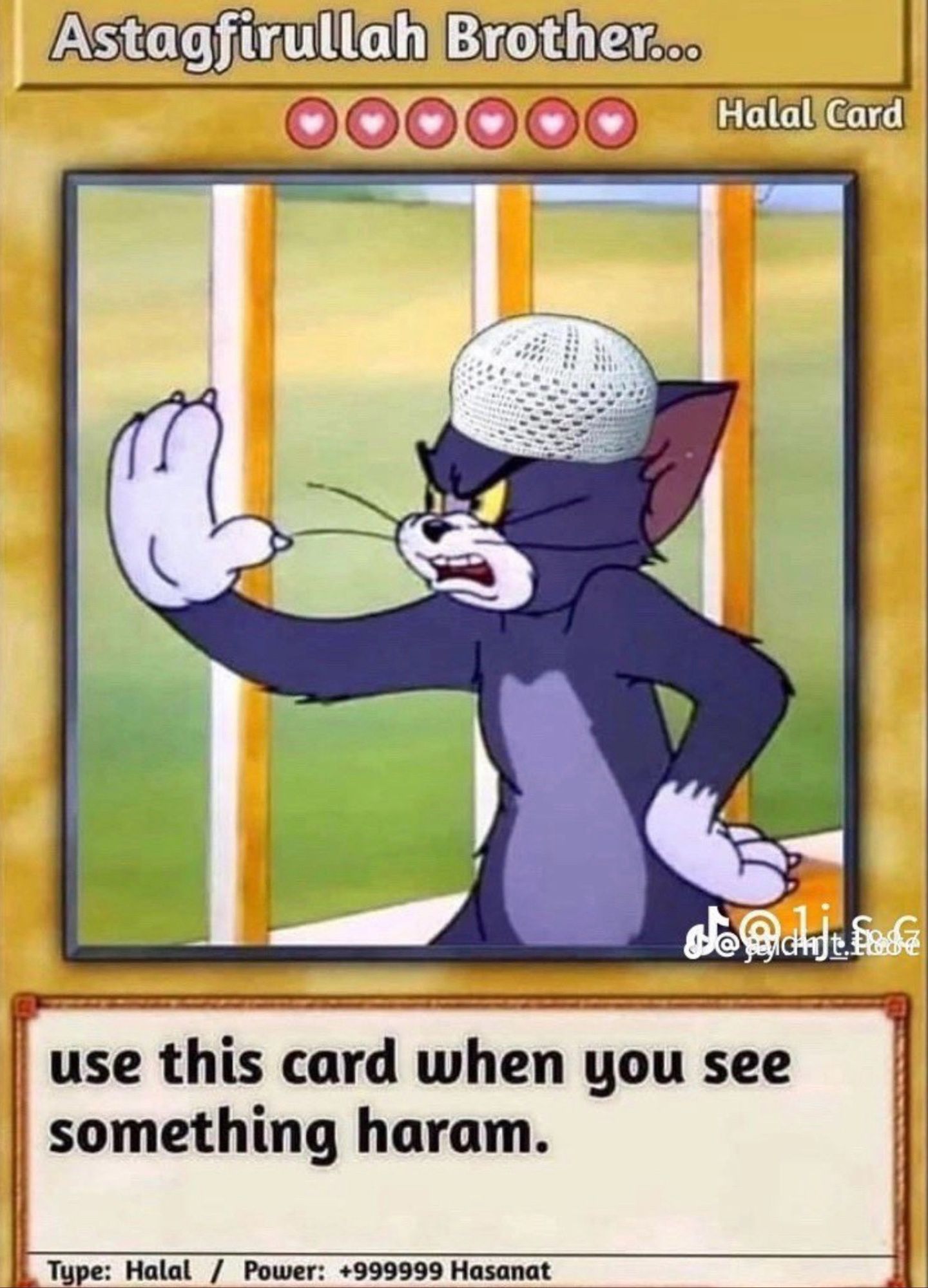 “Use this card when you see something haram”