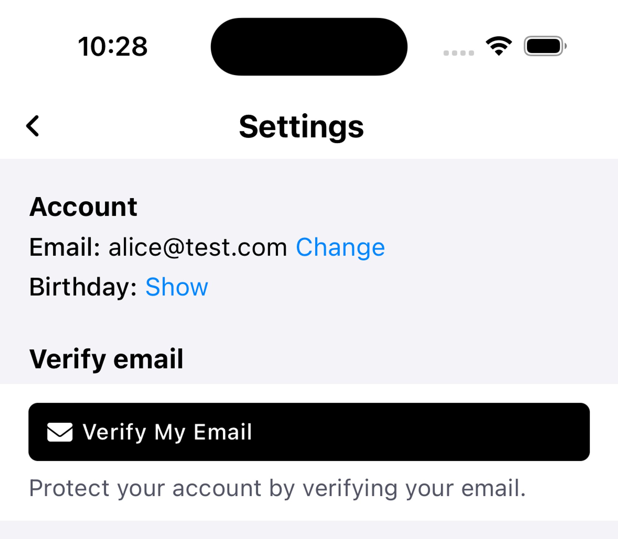 A screenshot of the email change and verification tools in Settings