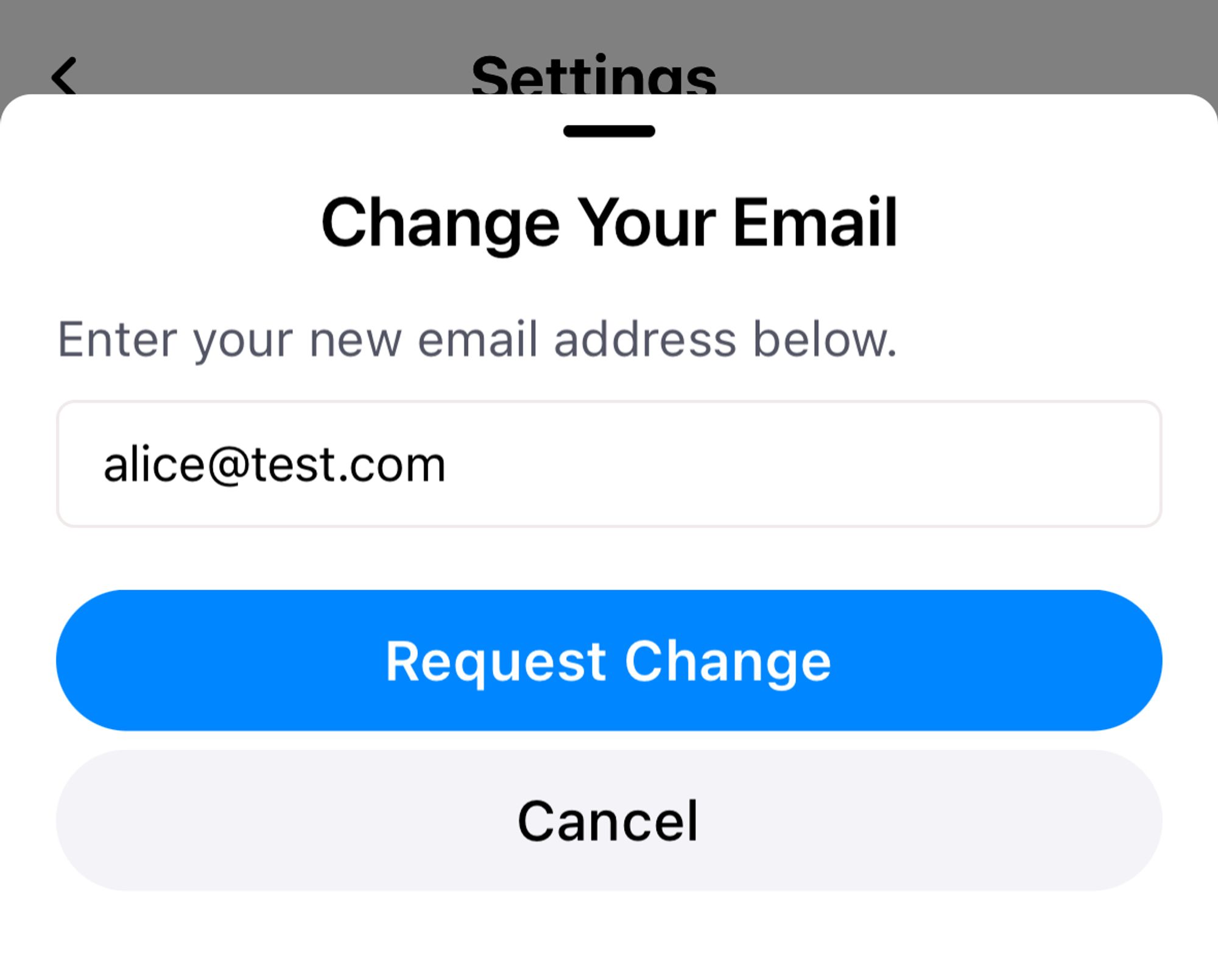 A screenshot of the email change tool