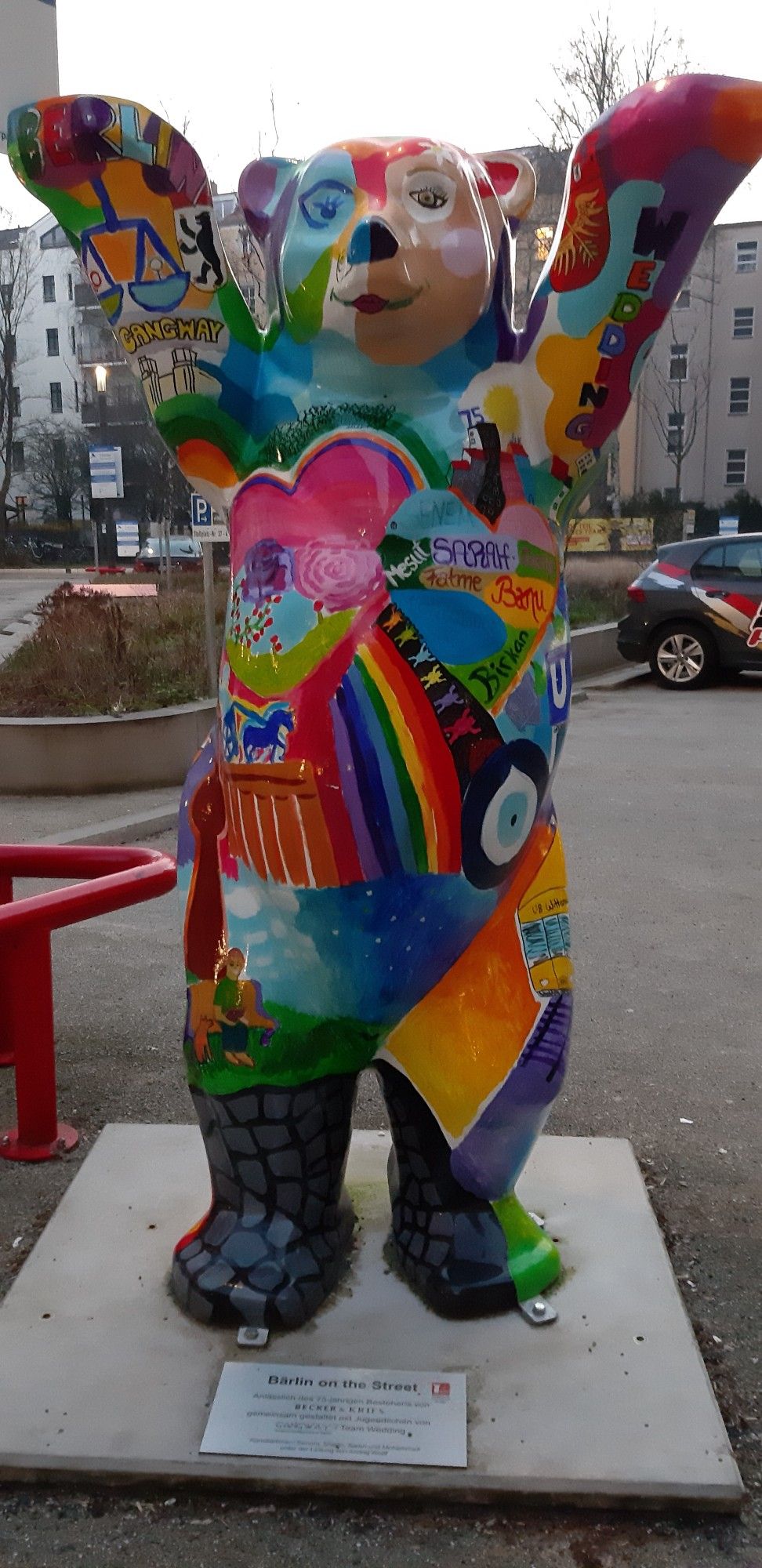 Berlin mascot, a small colourful bear statue.