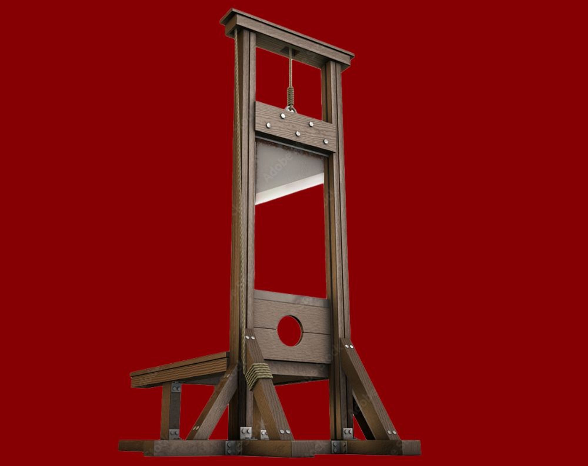 eine Guillotine vor rotem Hintergrund