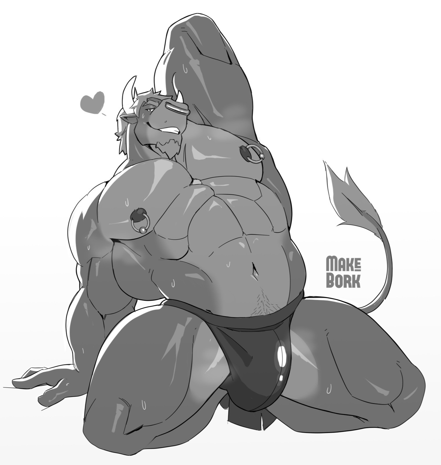 Big muscular bull stretching an arm behind him