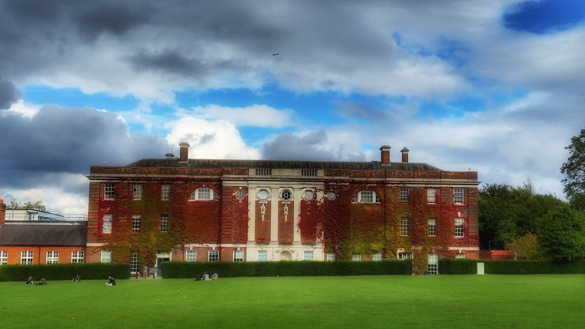 Shot of the main building at Goldsmiths College across the green.