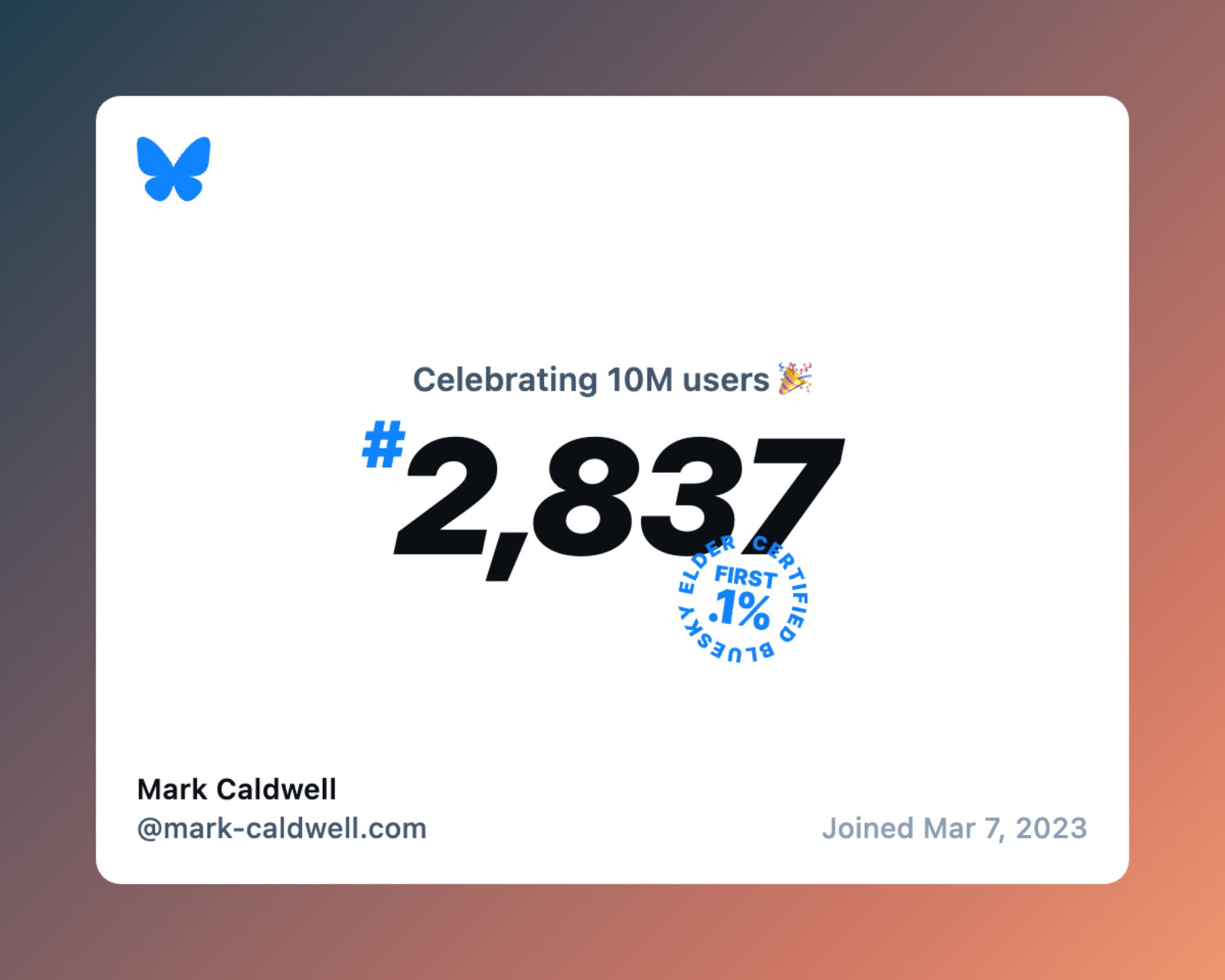 Bluesky now has over 10 million users, and I was #2,837!