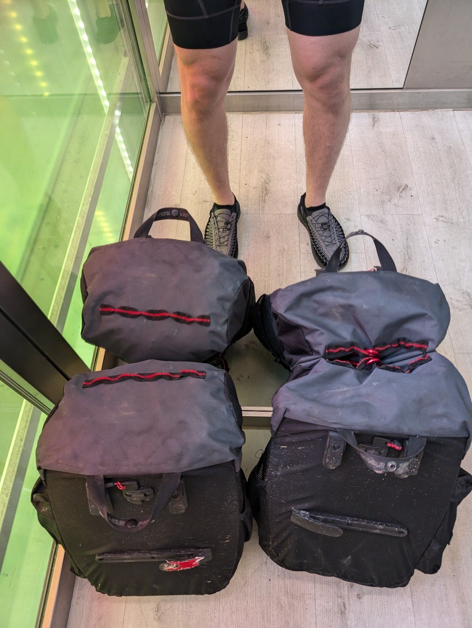 Panniers in the hotel elevator