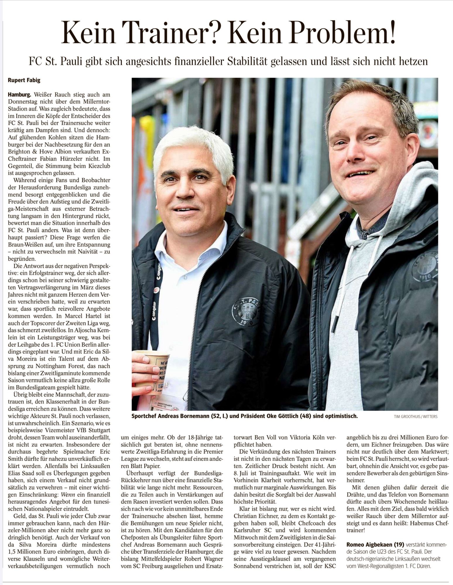 Abendblatt-Artikel zur Trainersuche beim FC St. Pauli.