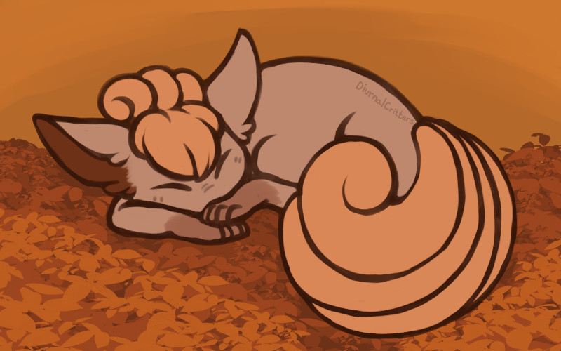 A drawing of a sleeping Vulpix from Pokemon