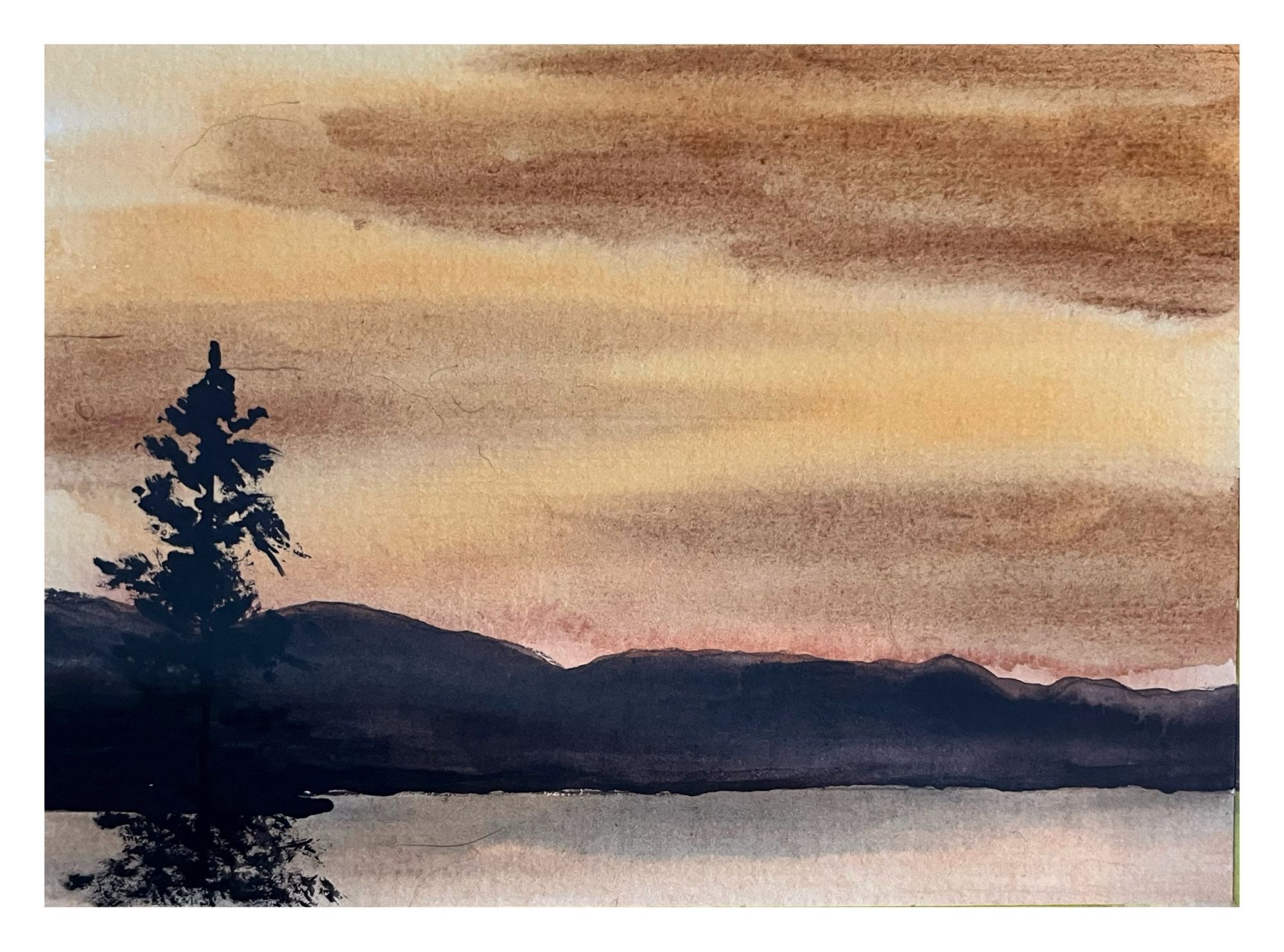 Painting of Twin Lake west, Yukon, at evening.