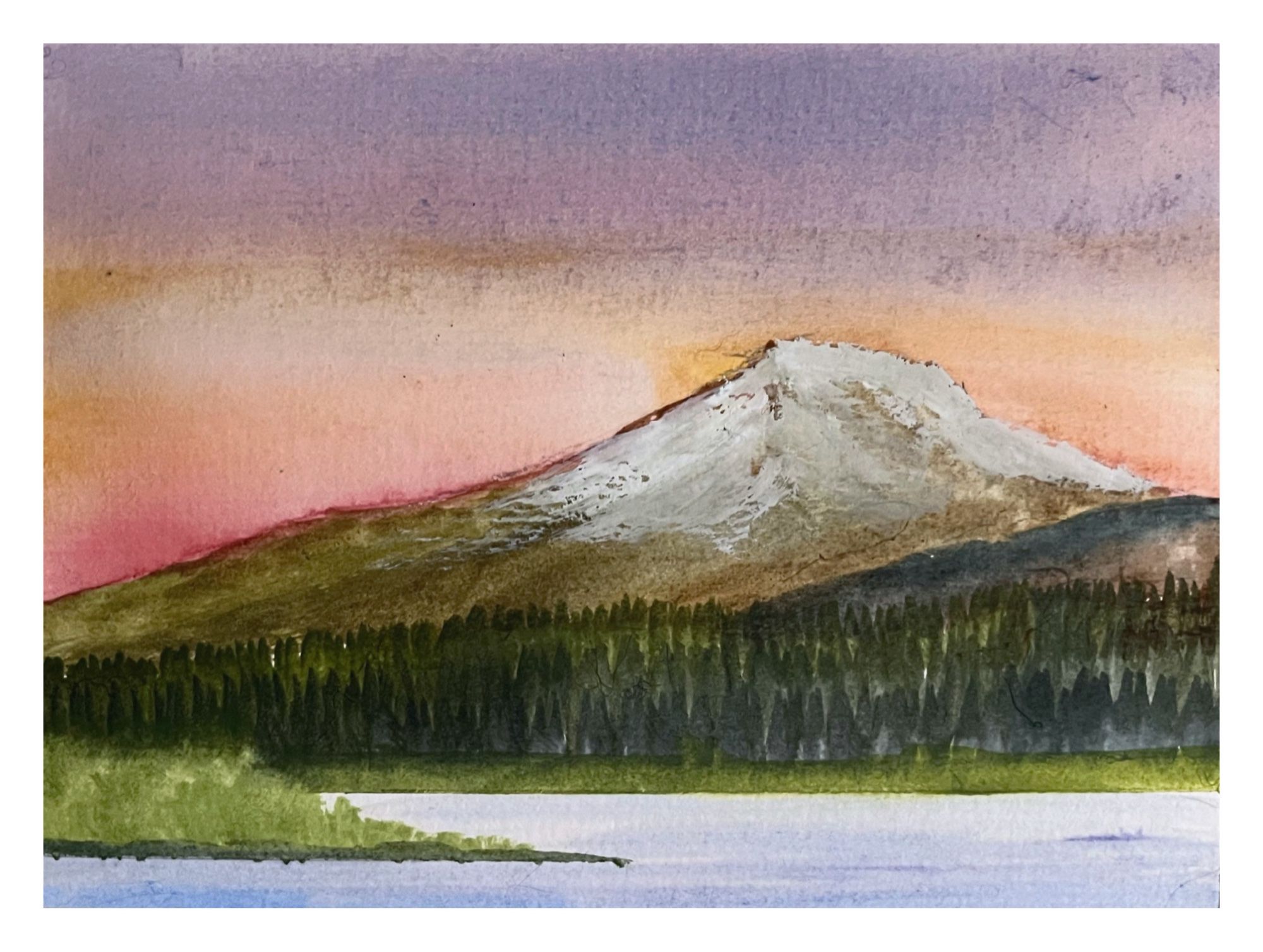 Painting of Golden Horn Mtn., Whitehorse, Yukon, at morning looking across the Yukon River.