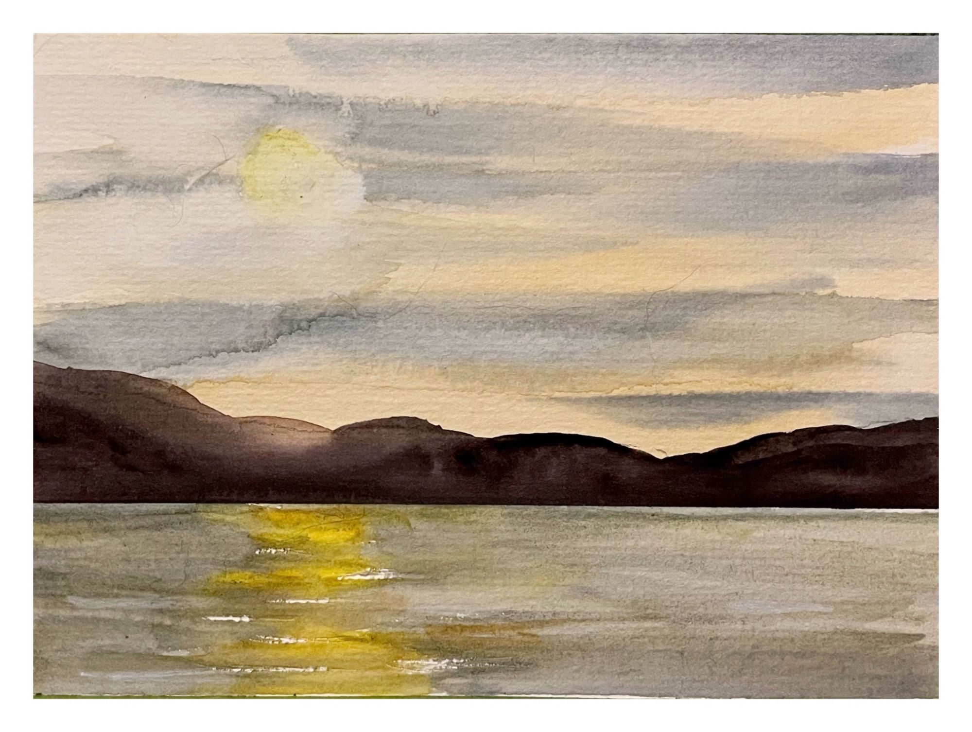 Painting of evening on Fox Lake, Yukon.