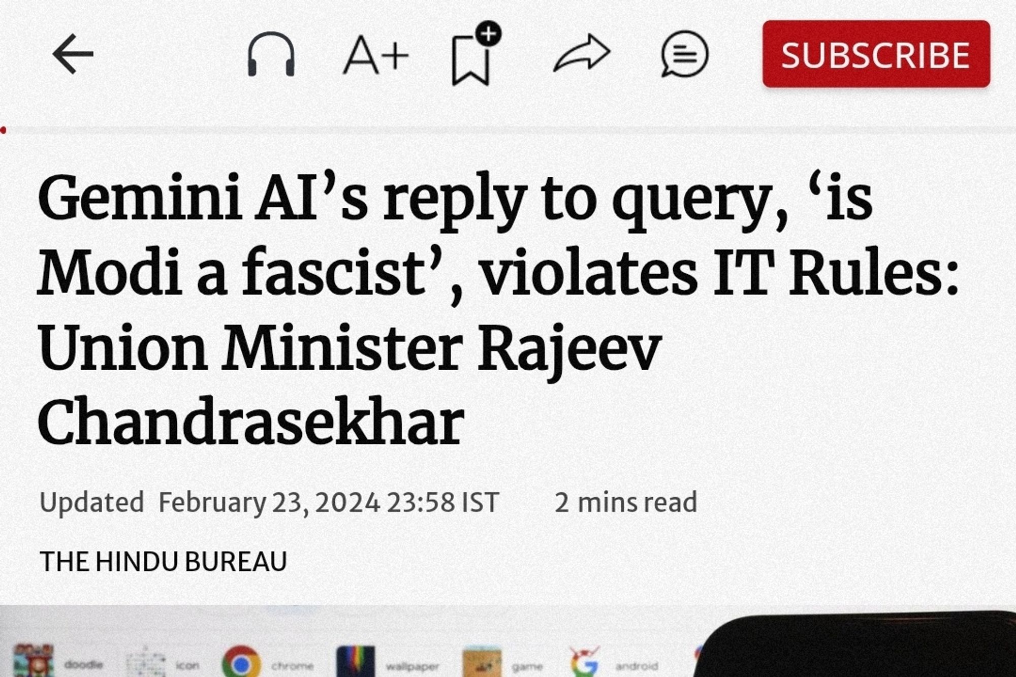 Gemini AI’s reply to query, ‘is Modi a fascist’, violates IT Rules: Union Minister Rajeev Chandrasekhar