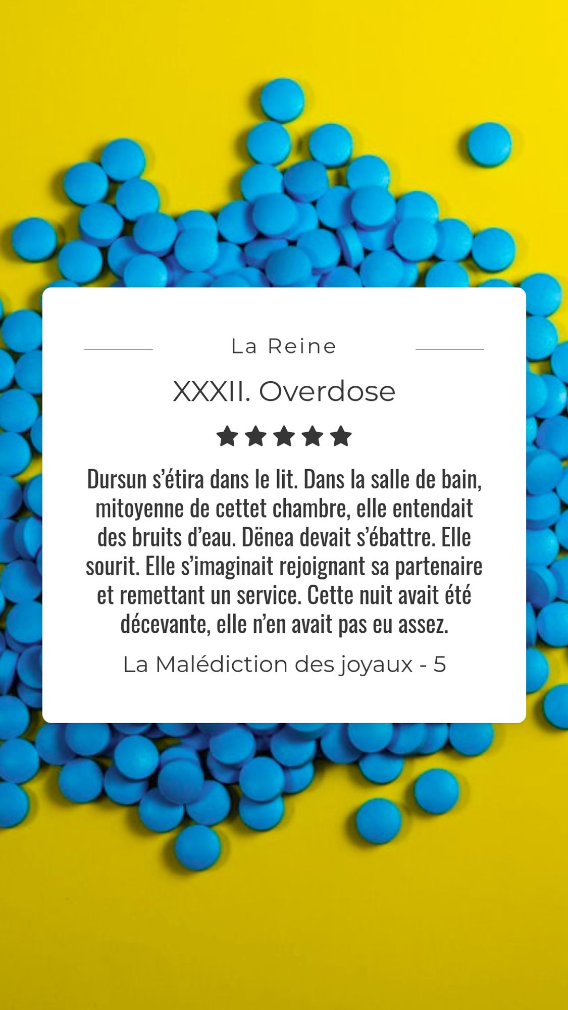 Dursun s’étira dans le lit. Dans la salle de bain, mitoyenne de cettet chambre, elle entendait des bruits d’eau. Dënea devait s’ébattre. Elle sourit. Elle s’imaginait rejoignant sa partenaire et remettant un service. Cette nuit avait été décevante, elle n’en avait pas eu assez. Dënea était montrée distante. Elle se leva. Des yeux, elle chercha de quoi se couvrir. Elle n’était pas chez elle, ses affaires étaient dispersées sur le sol. Et elle ne vit aucune trace d’un peignoir. Sa partenaire avait dû le prendre. Mais après tout, elle envisageait de finir le bain en sa compagnie, elle n’avait pas besoin de s’habiller.